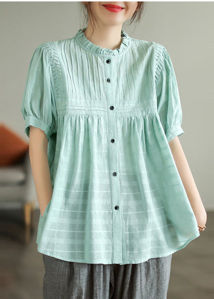 Lake Blue Cotton Shirts Ruffled Wrinkled Summer