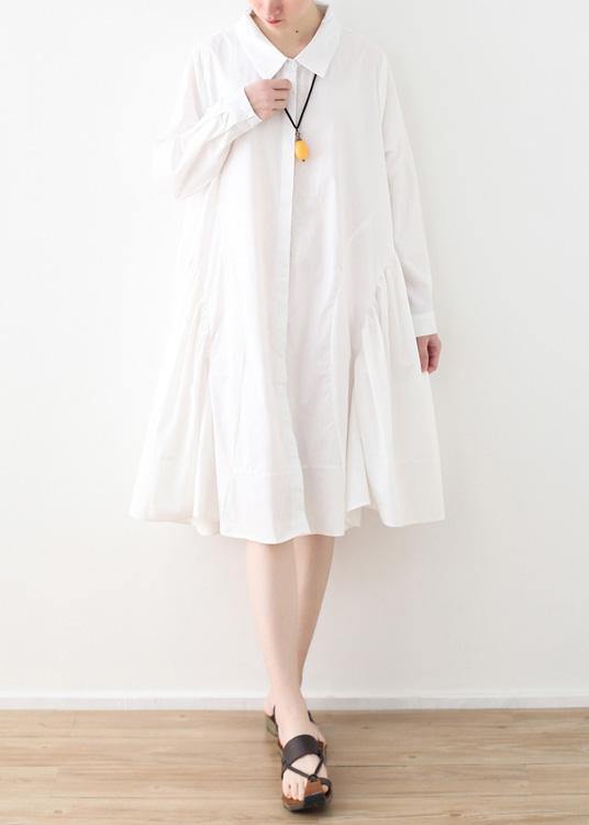 Large White Shirt Medium Length Spring Summer Cotton Dress