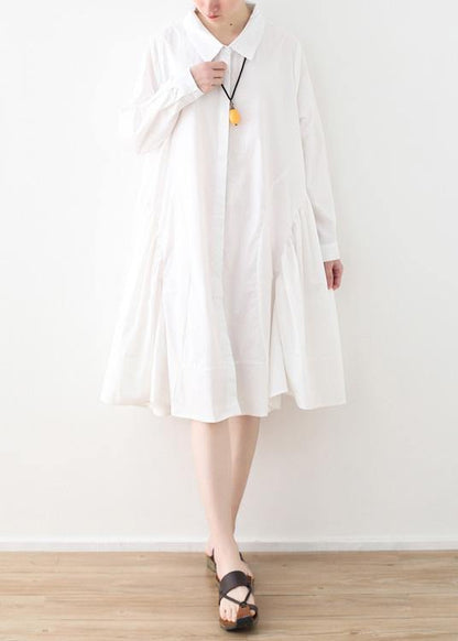 Large White Shirt Medium Length Spring Summer Cotton Dress