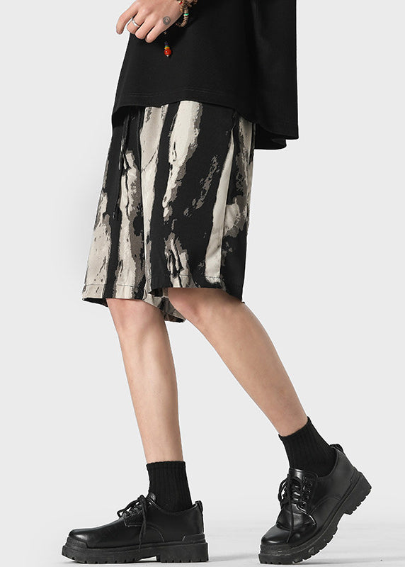 Leisure Chinese Style Tie Dyed Striped Ice Silk Shorts for