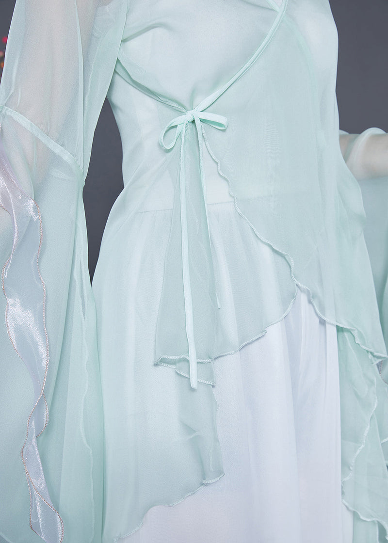 Light Blue Chiffon Upf 50+ Top Asymmetrical Design Summer