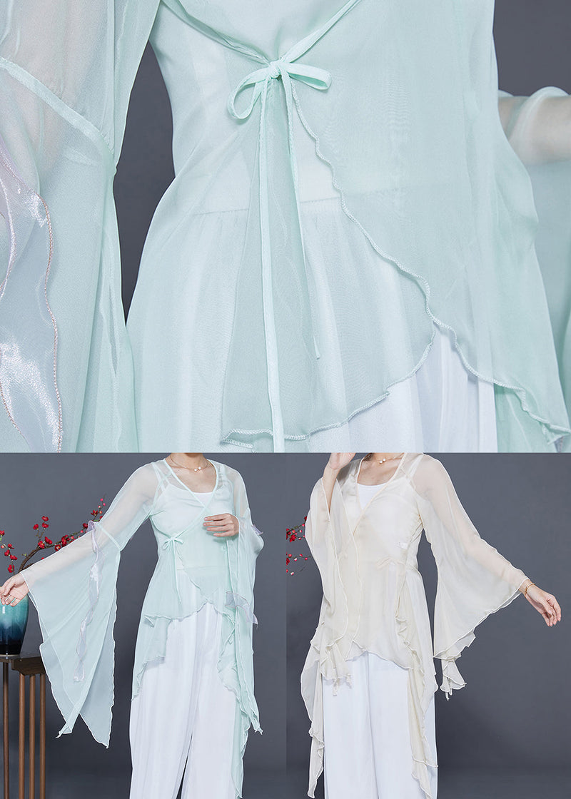 Light Blue Chiffon Upf 50+ Top Asymmetrical Design Summer