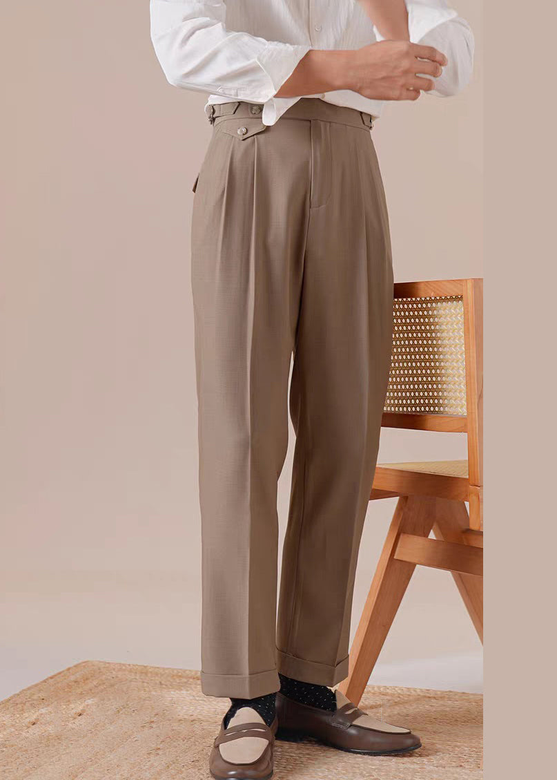 Light Brown Wrinkled Pockets Spandex Pants High Waist