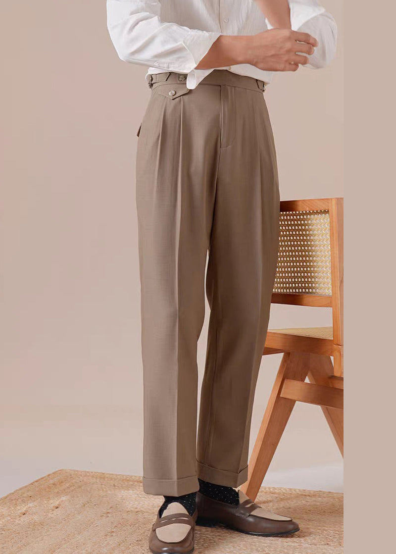 Light Brown Wrinkled Pockets Spandex Pants High Waist