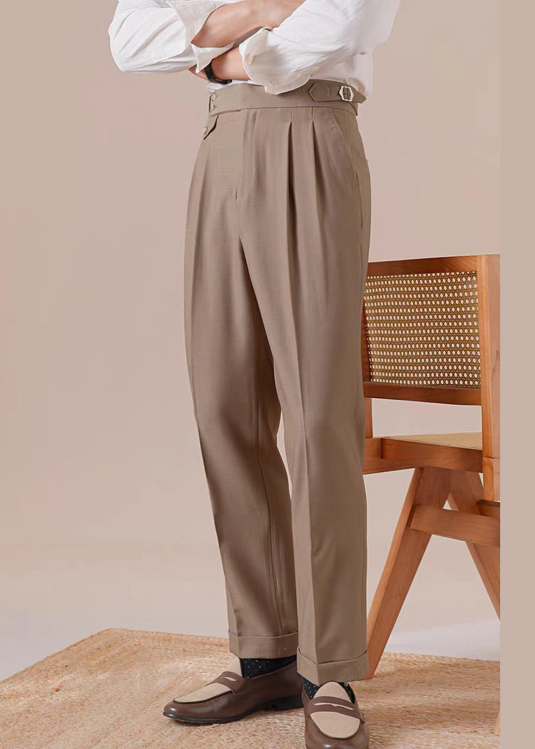 Light Brown Wrinkled Pockets Spandex Pants High Waist