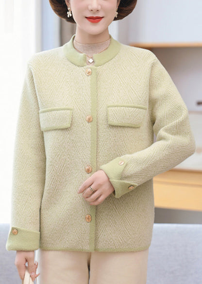 Light Green O-neck Button Mink Hair Knitted Cardigans Fall