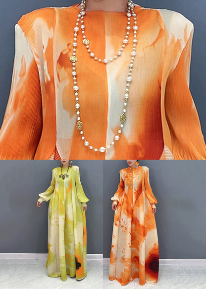 Light Green Print Patchwork Chiffon Maxi Dress Long Sleeve