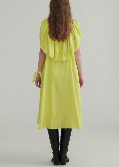 Light Green Linen Dress Ruffled Short Sleeve