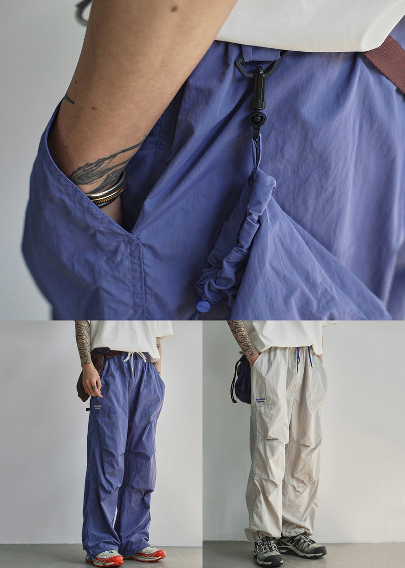 Light Grey Pockets Cotton Summer Pants Elastic Waist