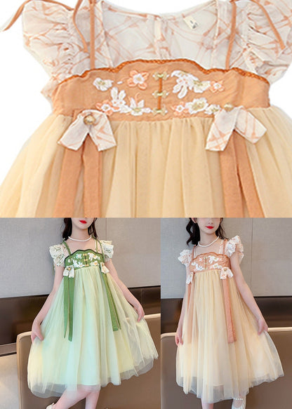 Light Yellow Square Collar Patchwork Tulle Long Dresses Summer