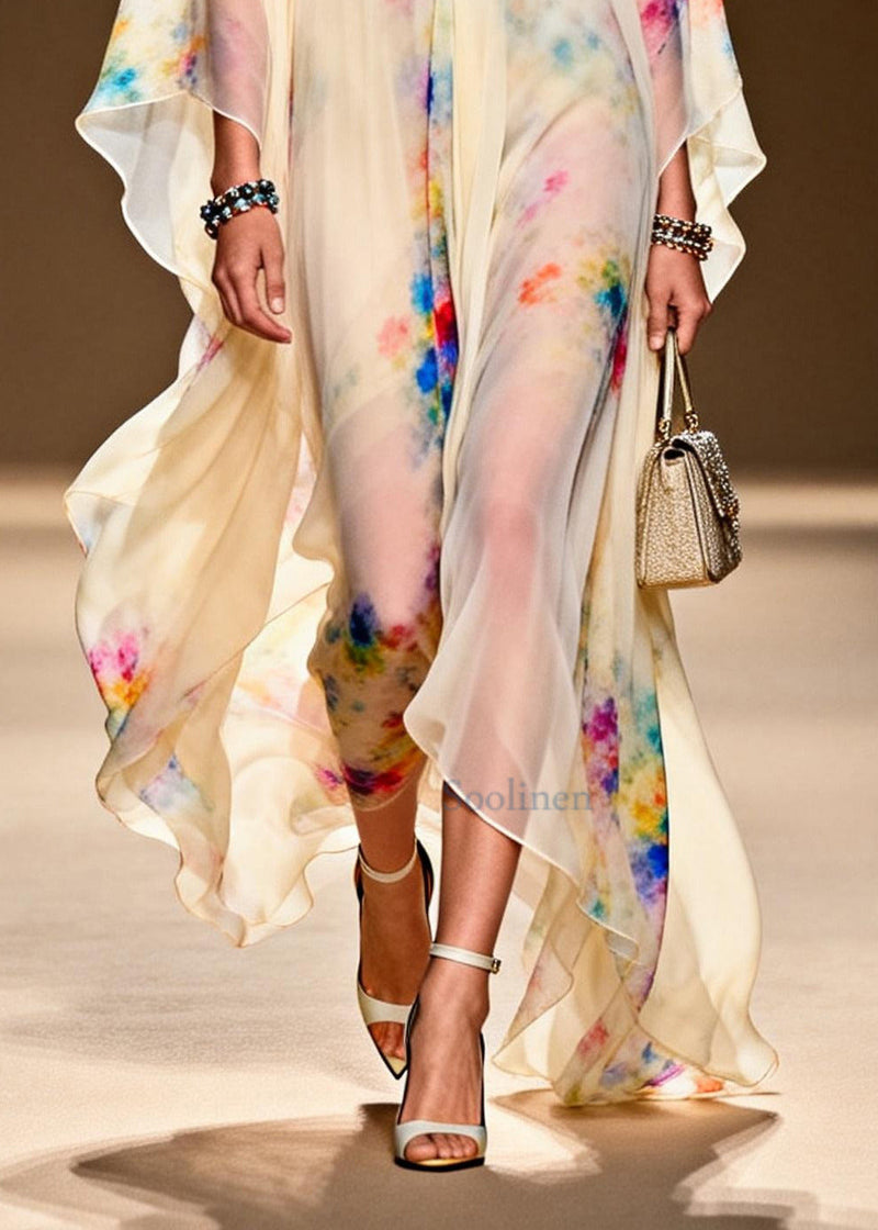 Light Yellow Tie Dye Chiffon Party Dress Oversized Summer