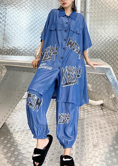 Lightweight and Cool Summer Blue Suit Short Sleeve + Pants Two-pieces