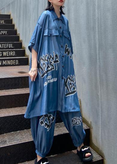 Lightweight and Cool Summer Blue Suit Short Sleeve + Pants Two-pieces