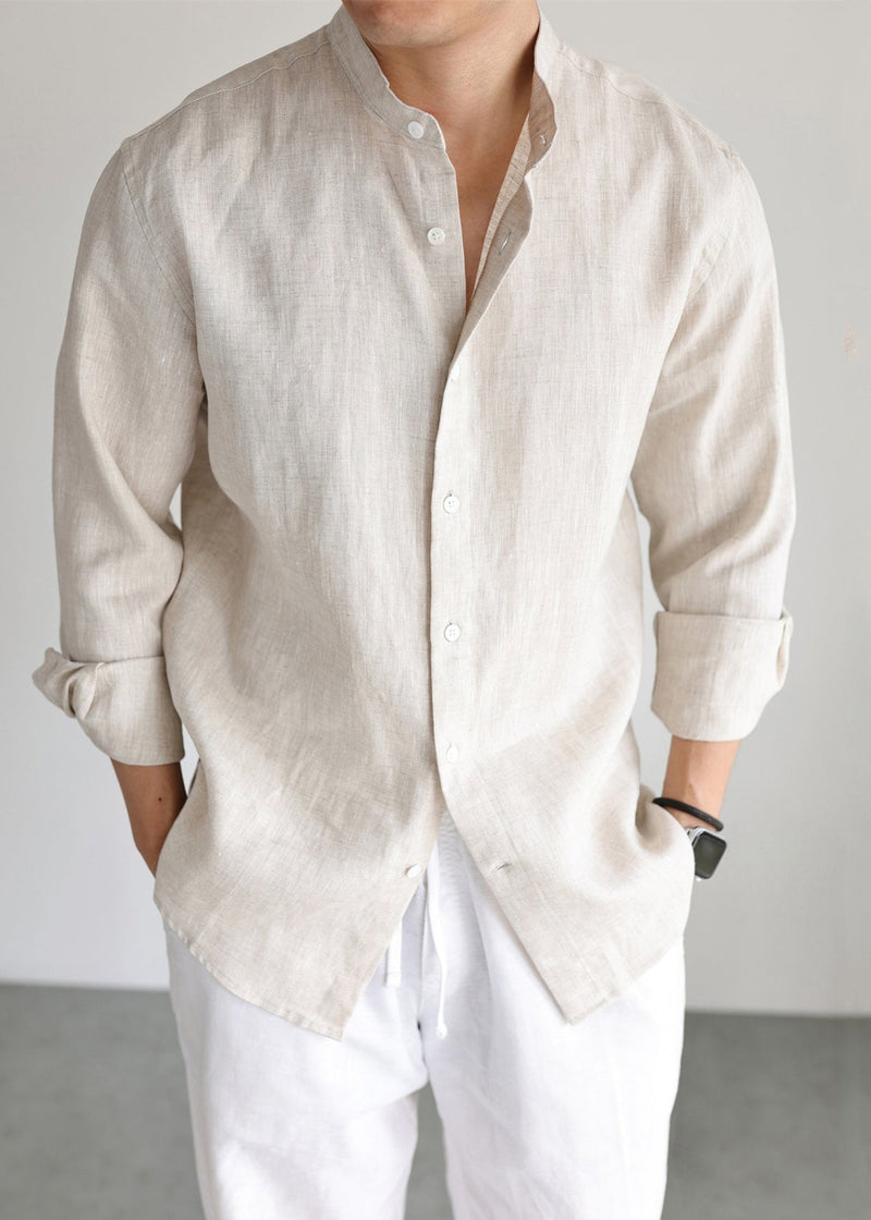 Linen Button Shirts Stand Collar Long Sleeve