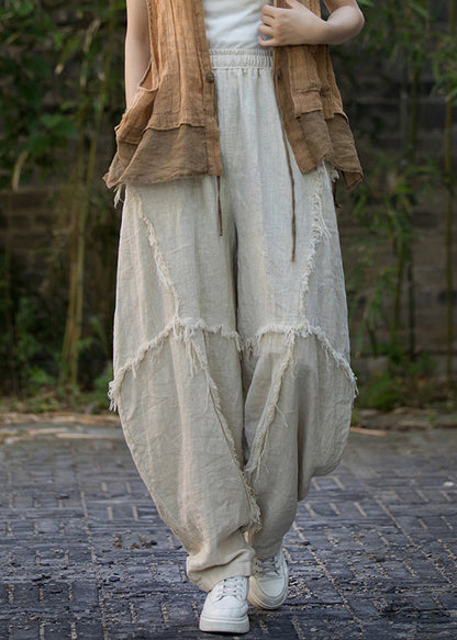 Linen Pockets Linen Lantern Pants Elastic Waist
