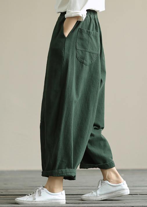 Literary Loose White Flowers Color Wild Large Size Elastic Waist Nine-point Harem Pants