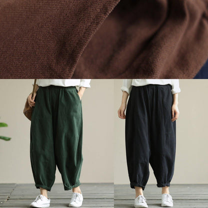 Literary Loose White Flowers Color Wild Large Size Elastic Waist Nine-point Harem Pants