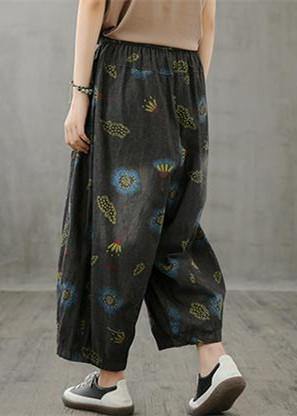 Literary Wide-leg Pants Autumn New Thin Yellow Printed Straight-leg Pants