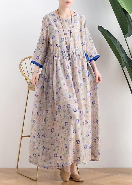 Literary Small Daisy Mid-length Dress Waist Ming New Ramie Printed Skirt
