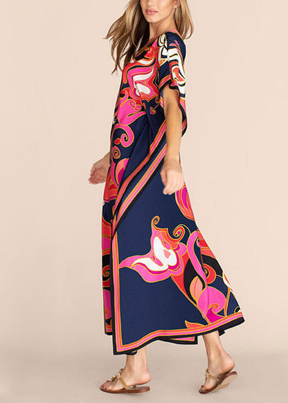 Long Kaftan Printed Bikini Cover Ups V Neck