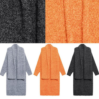 Long Woolen Dress Over the Knee Thick and Loose, Bottom With Scarf Gray Knitted Dress