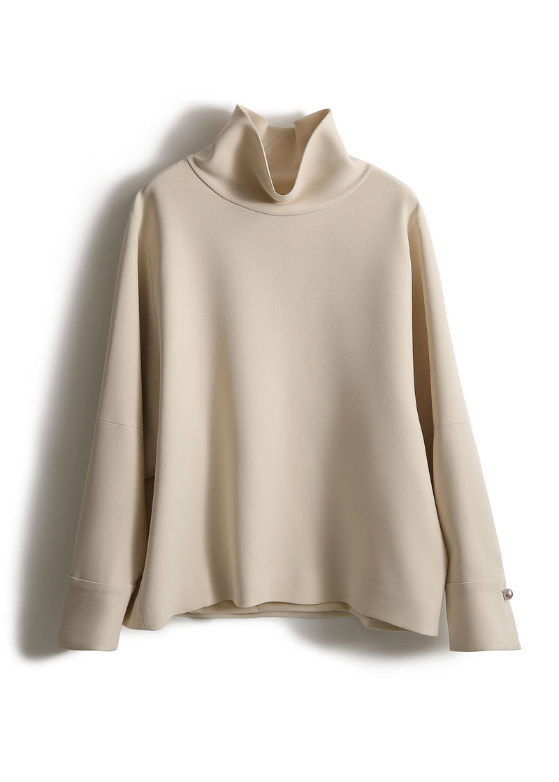 Loose Apricot Colour Turtleneck Button Nail Bead Sweatshirts Long Sleeve