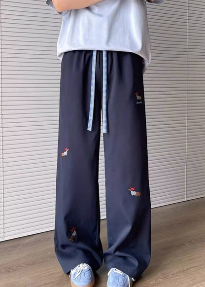Loose Apricot Embroideried Pockets Drawstring Cotton Pants Summer