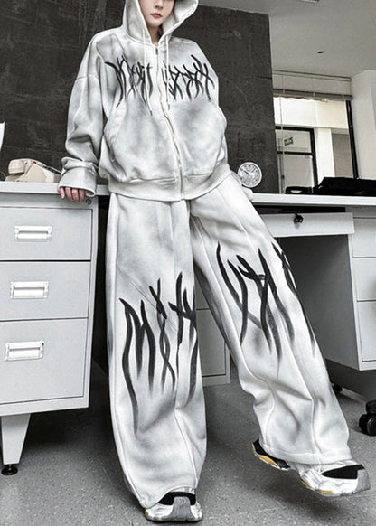 Loose Apricot Hooded Sweatshirts and Pants Cotton Two Piece Set Fall