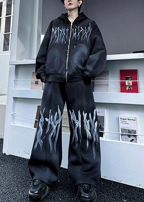 Loose Apricot Hooded Sweatshirts and Pants Cotton Two Piece Set Fall