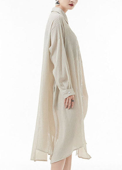Loose Apricot Asymmetrical Design Peter Pan Collar Shirt Dresses Spring
