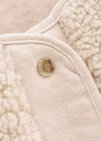 Loose Apricot Drawstring Faux Fur Winter Vest