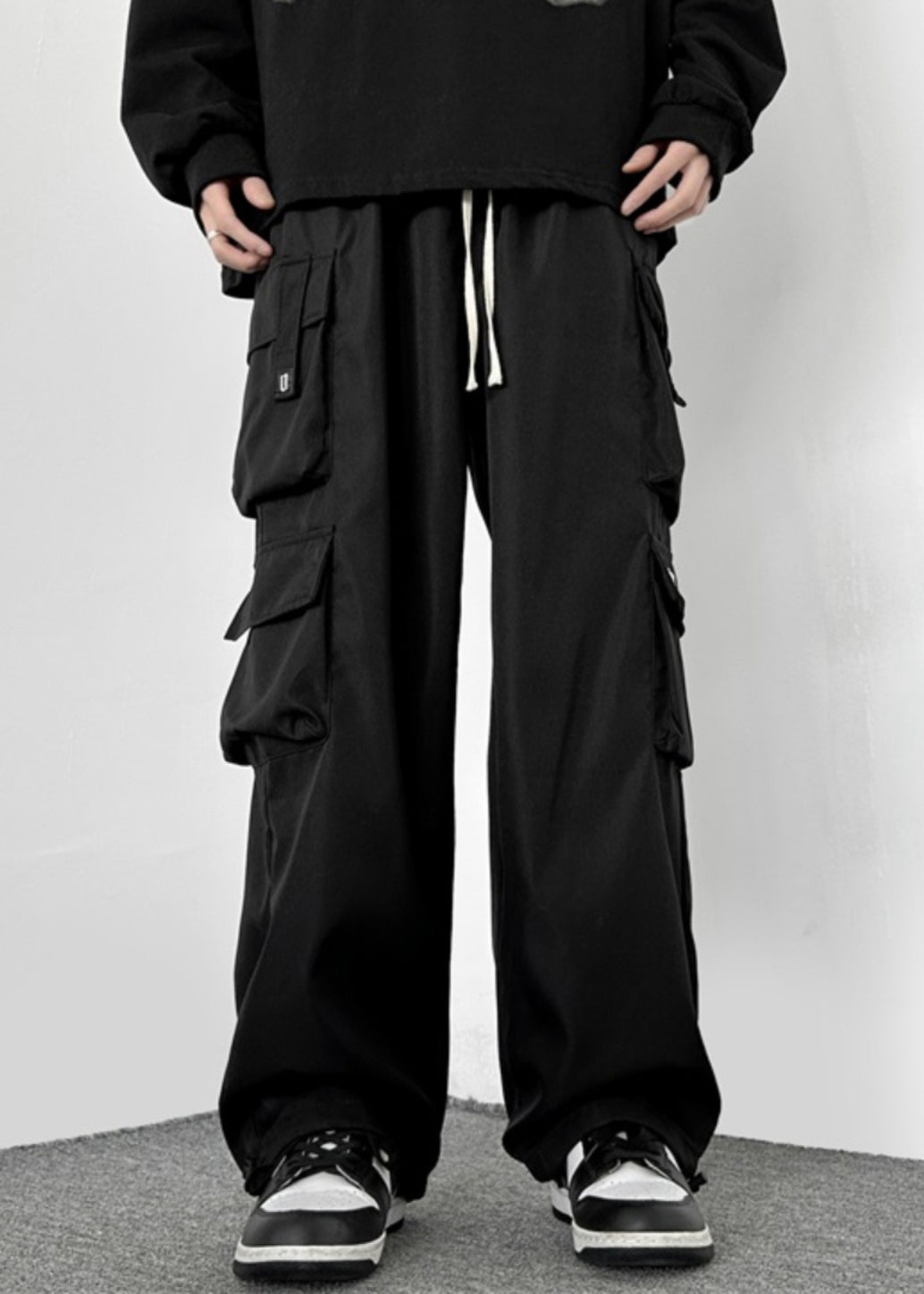 Loose Army Green Pockets Drawstring Cotton Pants Spring