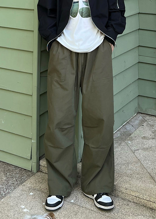 Loose Army Green Pockets Drawstring Cotton Pants Summer