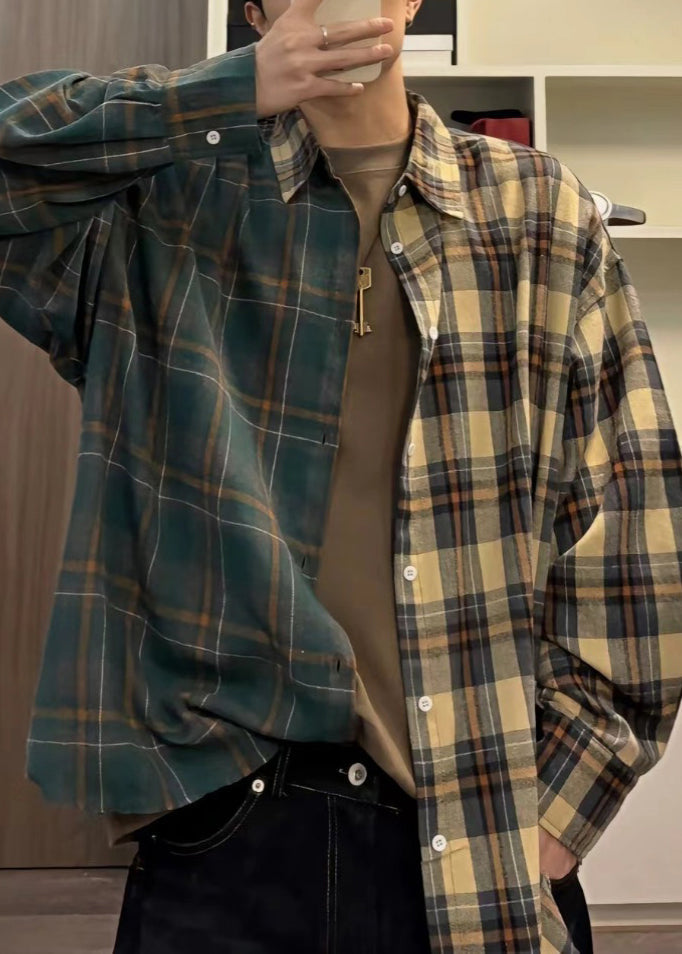 Loose Asymmetrical Plaid Button Cotton Shirts Spring