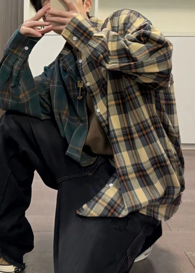 Loose Asymmetrical Plaid Button Cotton Shirts Spring