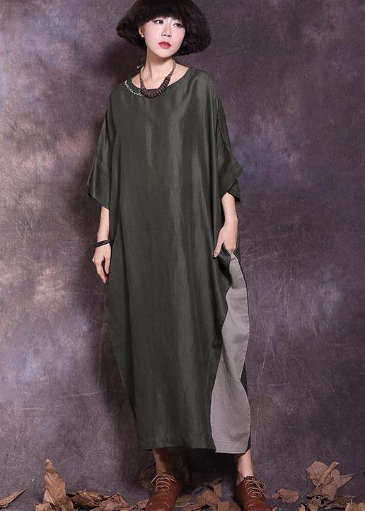 Loose Batwing Sleeve Cotton Tunics Wardrobes Blackish Green Loose Dresses Summer