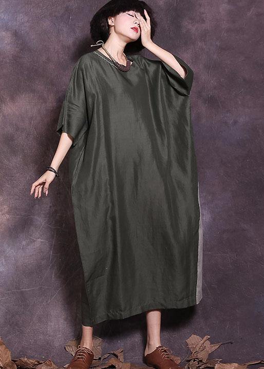 Loose Batwing Sleeve Cotton Tunics Wardrobes Blackish Green Loose Dresses Summer