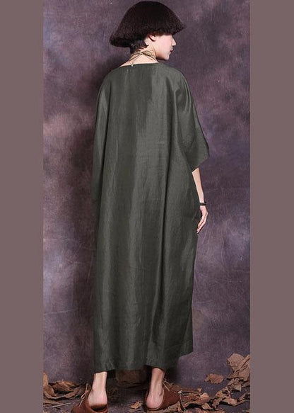 Loose Batwing Sleeve Cotton Tunics Wardrobes Blackish Green Loose Dresses Summer