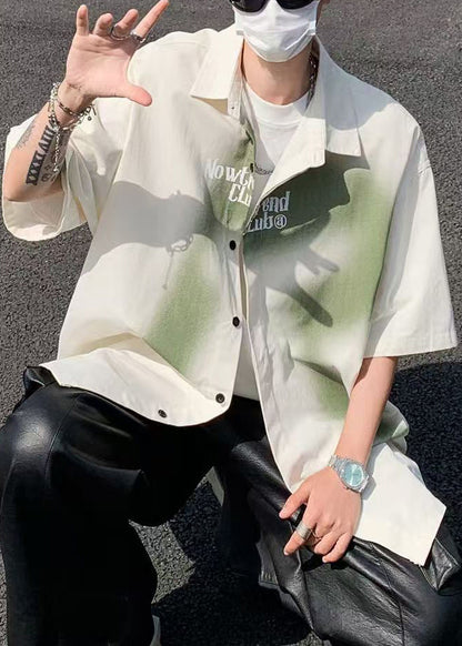 Loose Beige Gradient Color Letter Cotton Shirts Spring