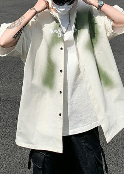 Loose Beige Gradient Color Letter Cotton Shirts Spring