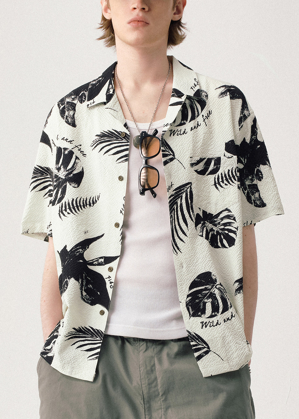 Loose Beige Peter Pan Collar Print Pockets Shirts Summer