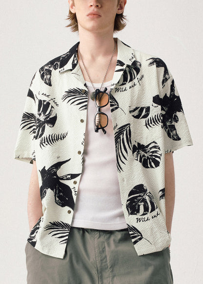 Loose Beige Peter Pan Collar Print Pockets Shirts Summer