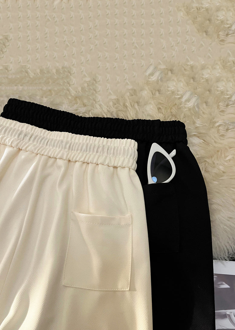 Loose Beige Print Pockets Lace Up Cotton Beach Shorts Summer