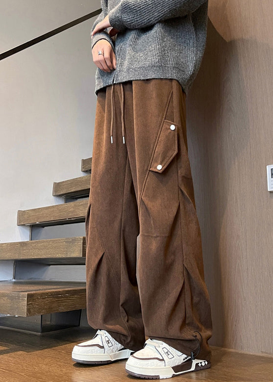 Loose Black Drawstring Elastic Waist Warm Fleece Pants Spring
