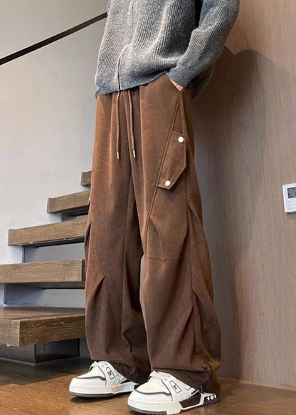 Loose Black Drawstring Elastic Waist Warm Fleece Pants Spring