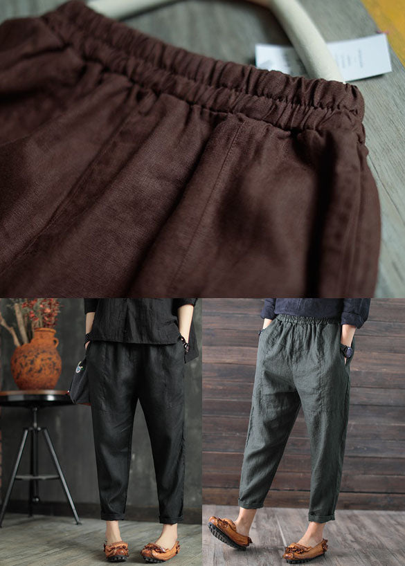 Loose Black High Waist Patchwork Linen Pants Summer
