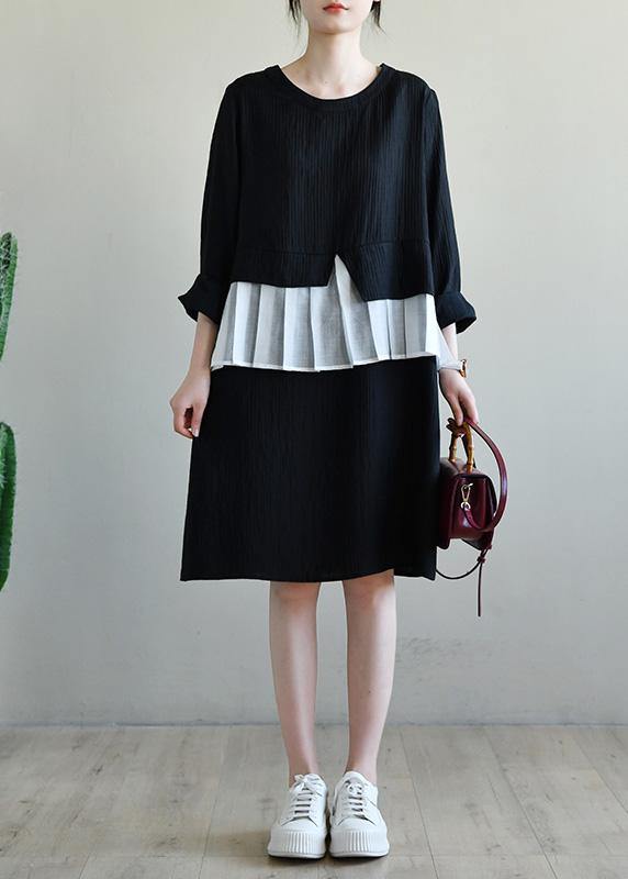 Loose Black O Neck Patchwork Spring Maxi Dress