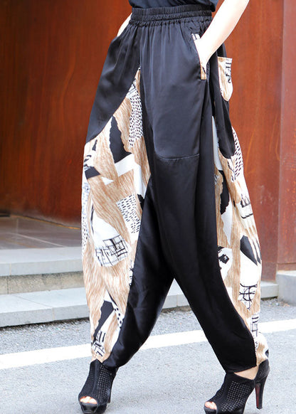 Loose Black Patchwork Apricot Spring Pants