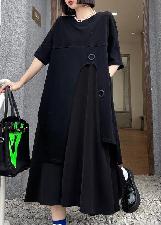 Loose Black Patchwork Asymmetrical Design Robe Dresses Summer