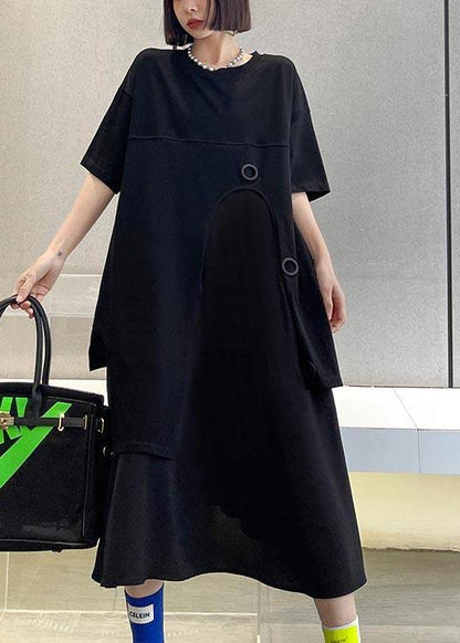 Loose Black Patchwork Asymmetrical Design Robe Dresses Summer